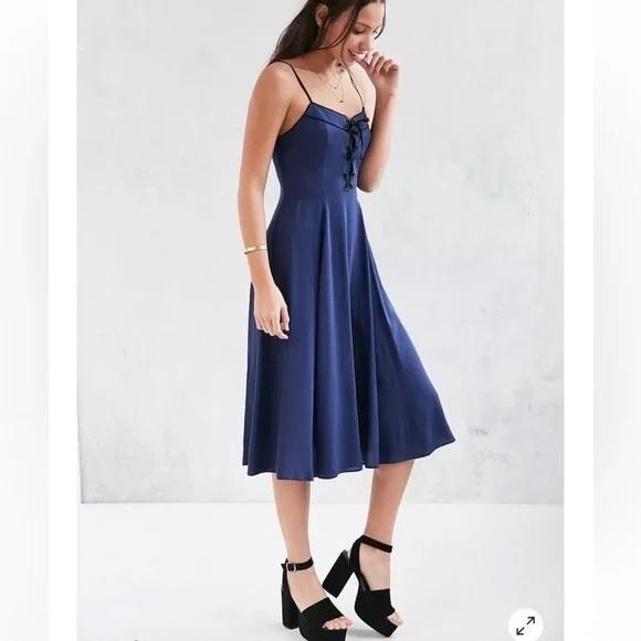 NWT Urban Outfitters Cooperative midi corset tie front spaghetti strap dress - Picture 1 of 8